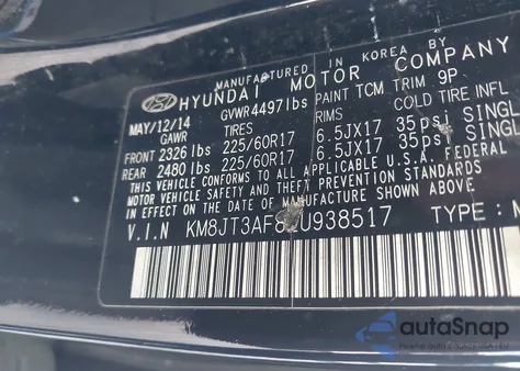 2014 Hyundai Tucson Gls из США, поврежденный, VIN KM8JT3AF8EU938517